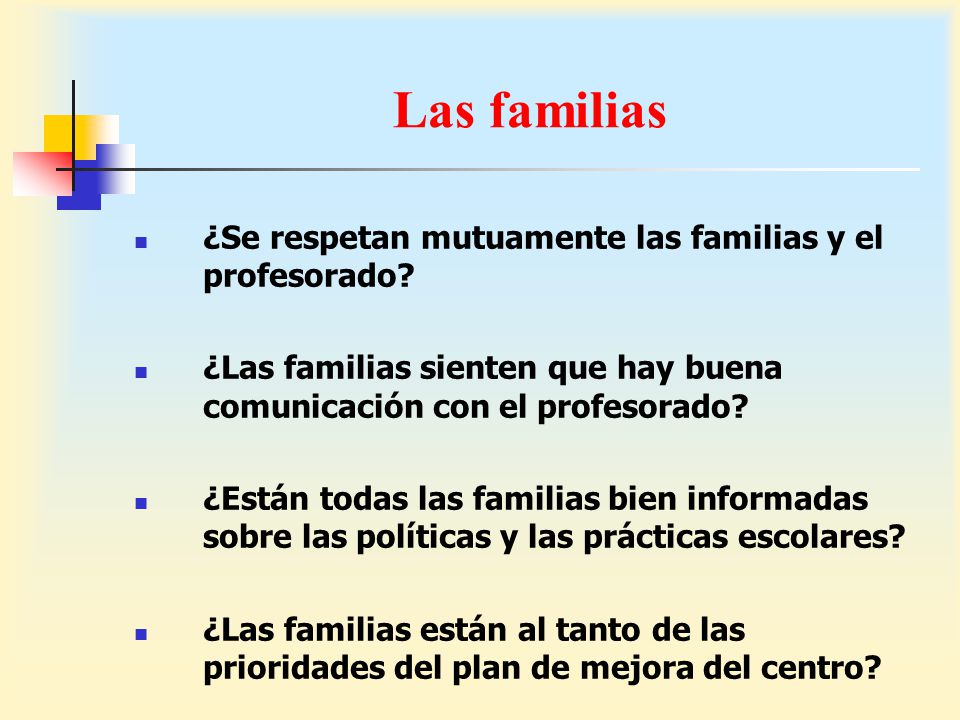 Las familias ¿Se respetan mutuamente las familias y el profesorado