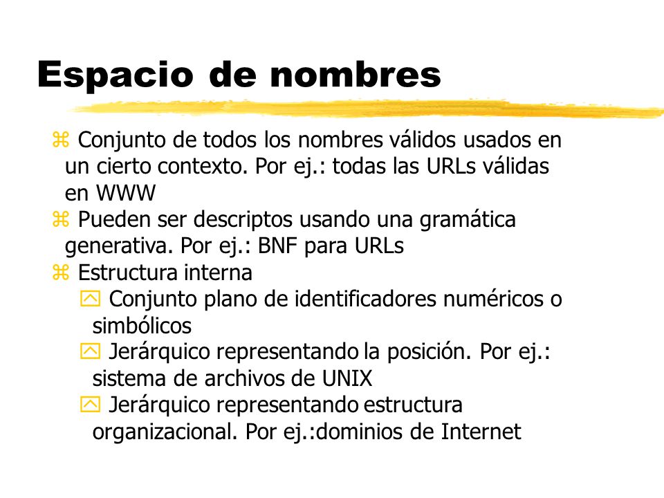 Espacio de nombres Conjunto de todos los nombres válidos usados en