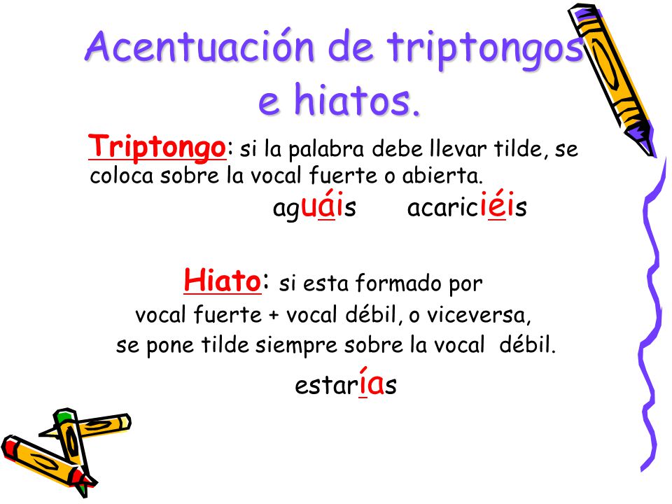 Acentuación de triptongos e hiatos.