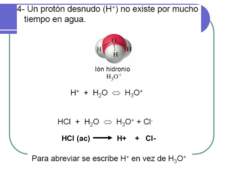 HCl (ac) H+ + Cl-