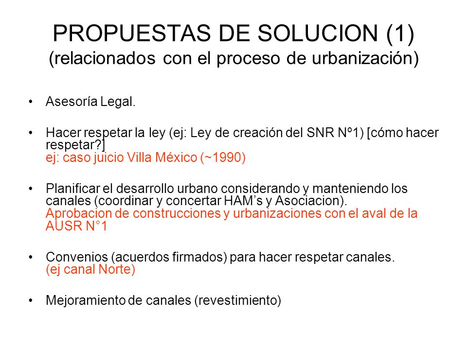 PROPUESTAS DE SOLUCION (1) (relacionados con el proceso de urbanización)