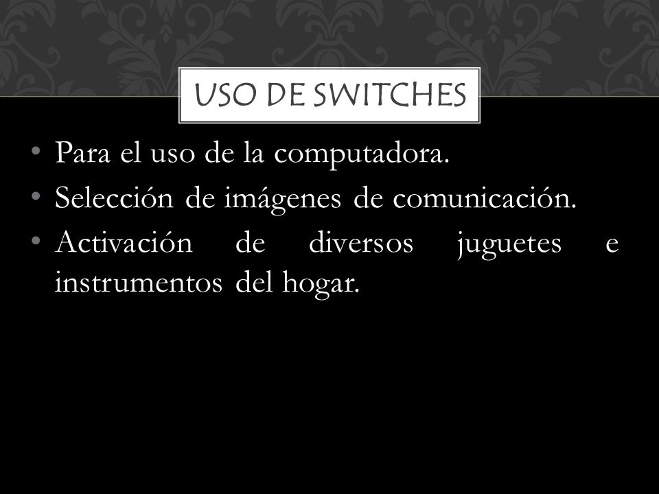 Uso de switches Para el uso de la computadora. Selección de imágenes de comunicación.