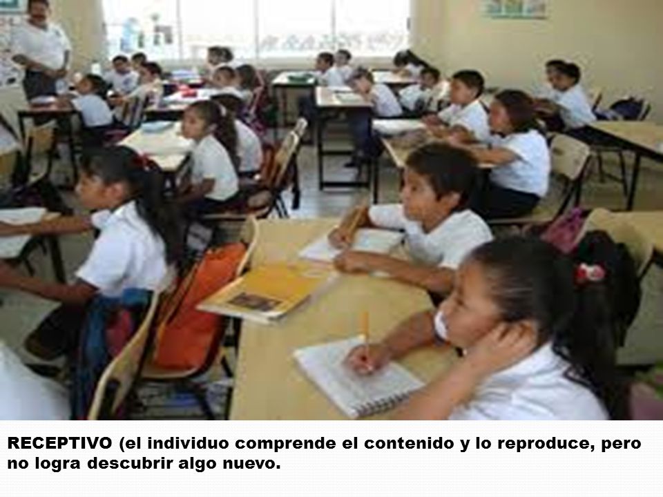 RECEPTIVO (el individuo comprende el contenido y lo reproduce, pero no logra descubrir algo nuevo.