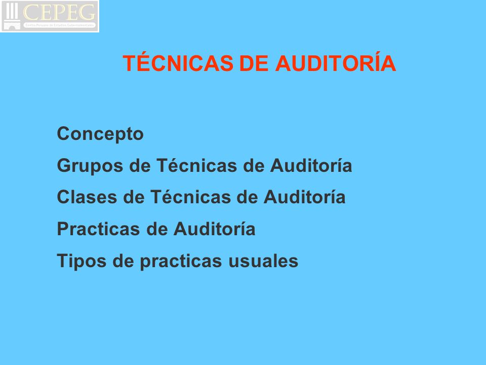 TÉCNICAS DE AUDITORÍA Concepto Grupos de Técnicas de Auditoría