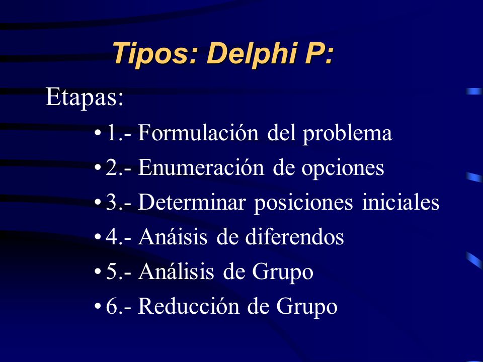 Tipos: Delphi P: Etapas: 1.- Formulación del problema