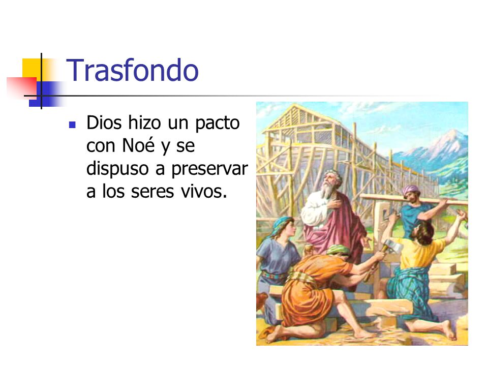 Trasfondo Dios hizo un pacto con Noé y se dispuso a preservar a los seres vivos.