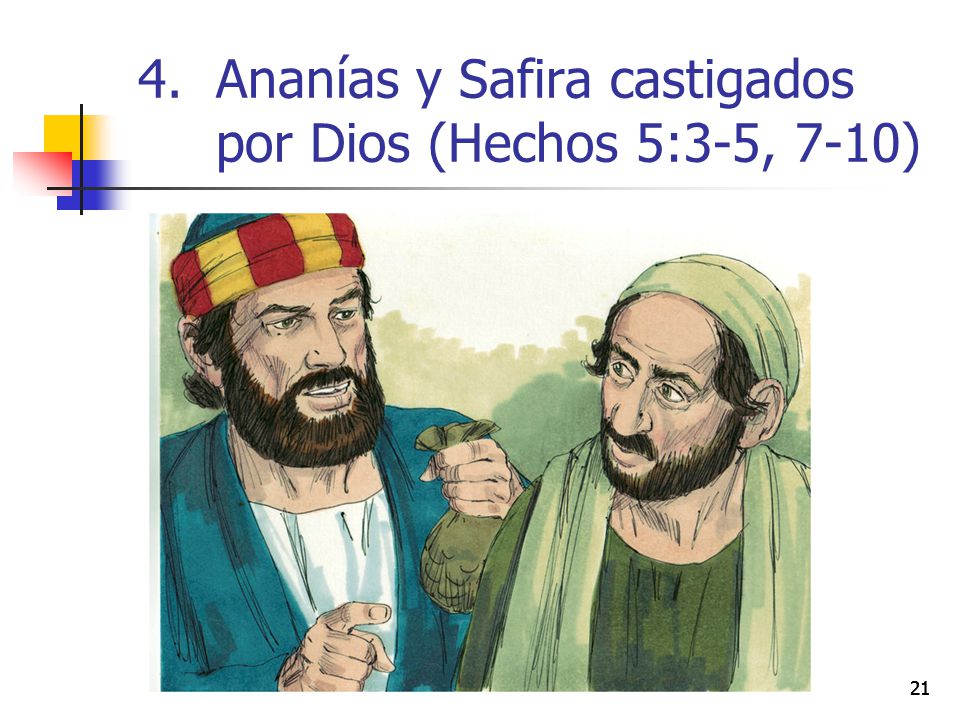 Ananías y Safira castigados por Dios (Hechos 5:3-5, 7-10)