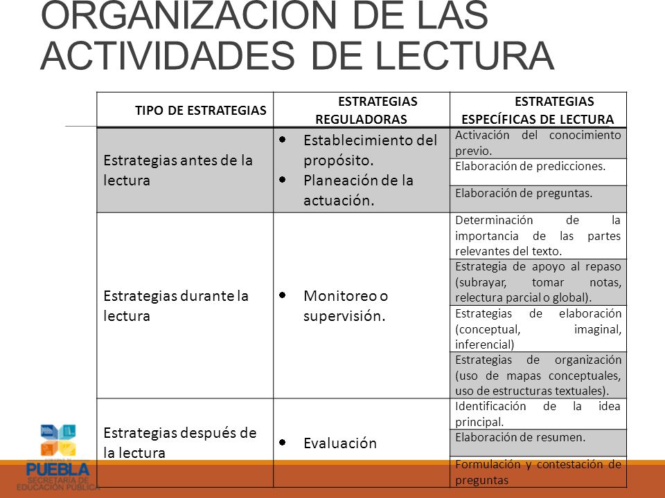 ORGANIZACIÓN DE LAS ACTIVIDADES DE LECTURA