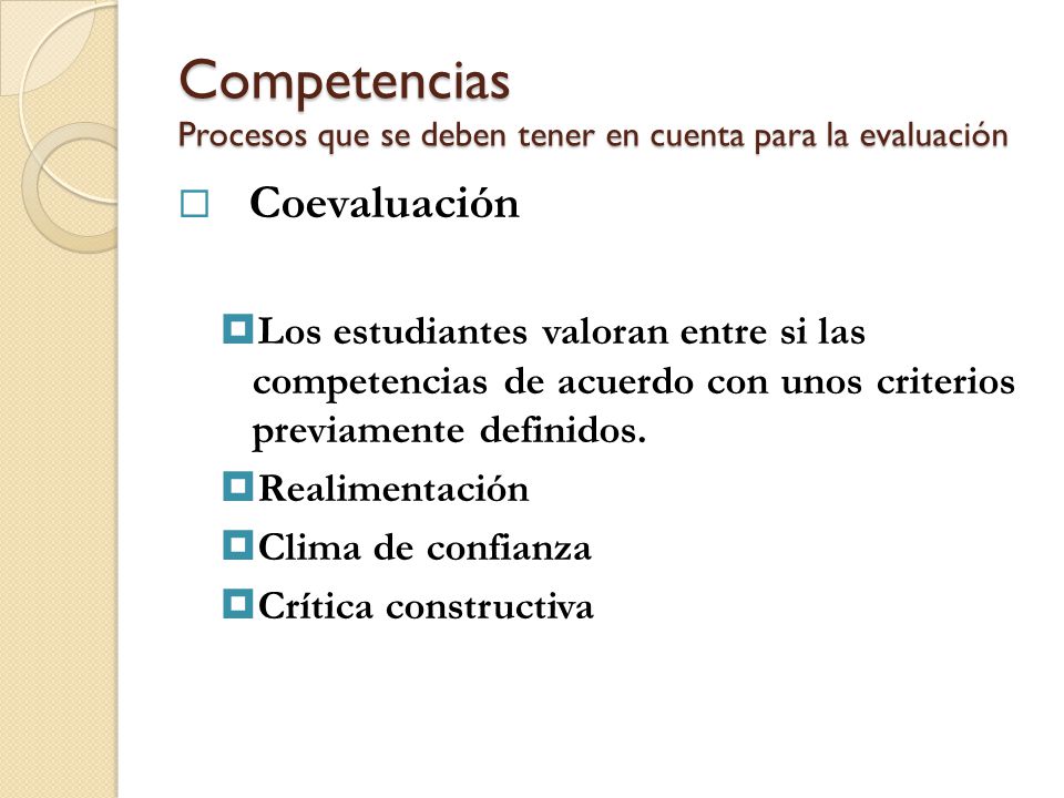 Competencias Procesos que se deben tener en cuenta para la evaluación