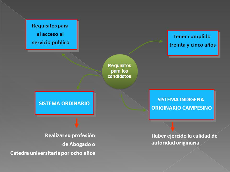 Requisitos para el acceso al. servicio publico. Tener cumplido. treinta y cinco años. SISTEMA INDIGENA.