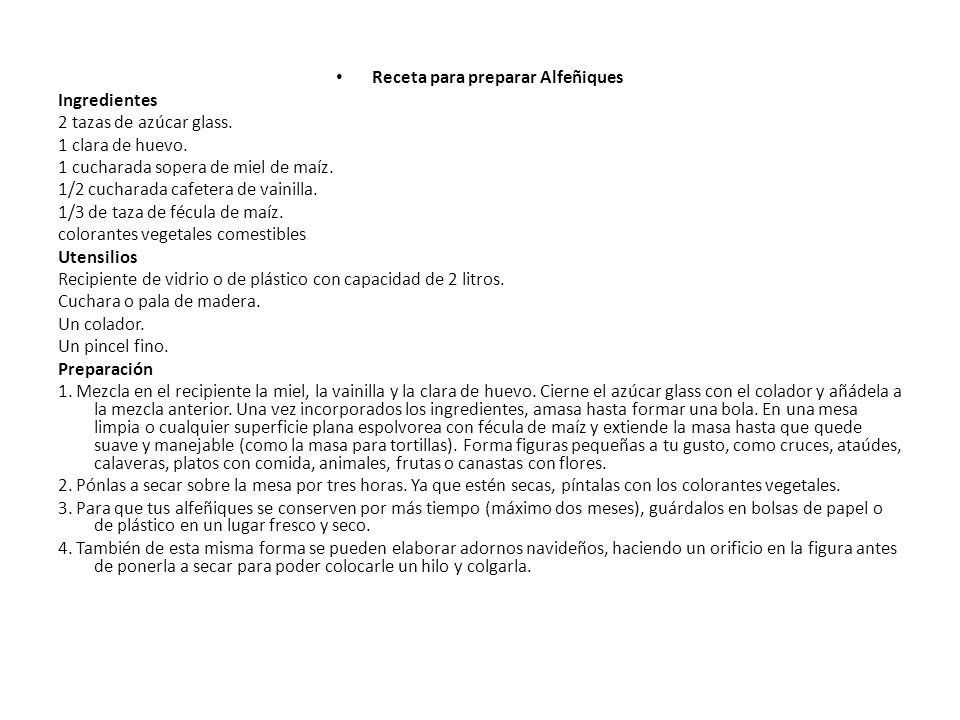 Receta para preparar Alfeñiques