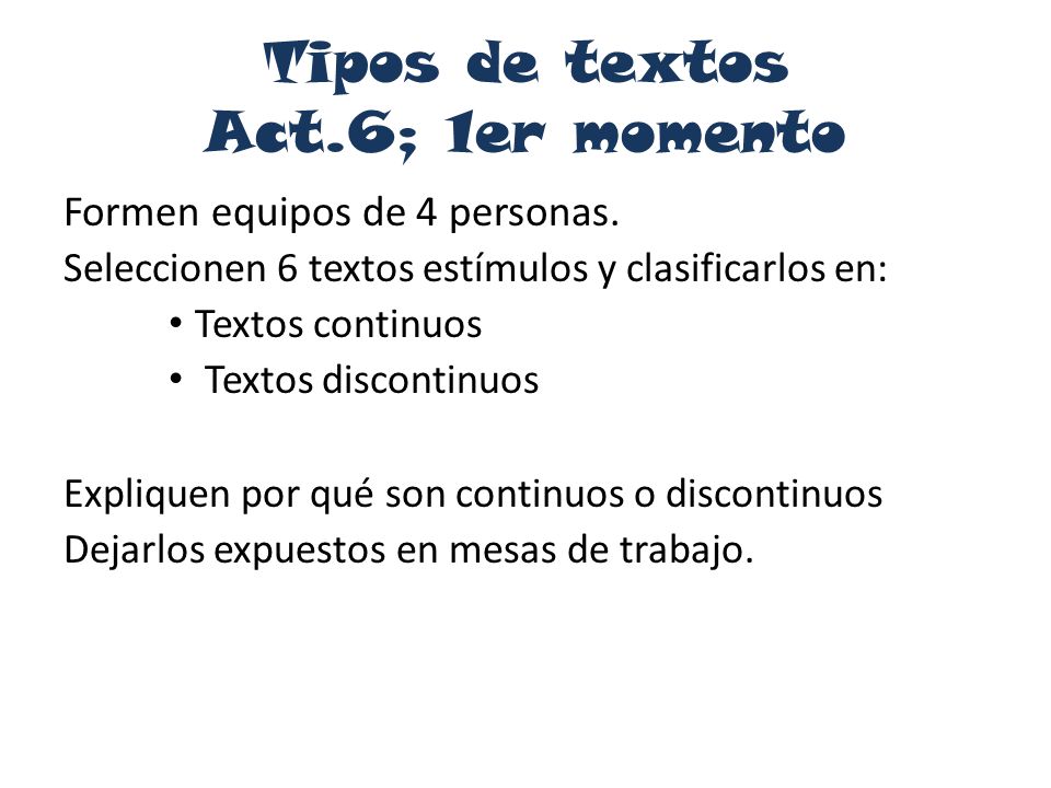 Tipos de textos Act.6; 1er momento