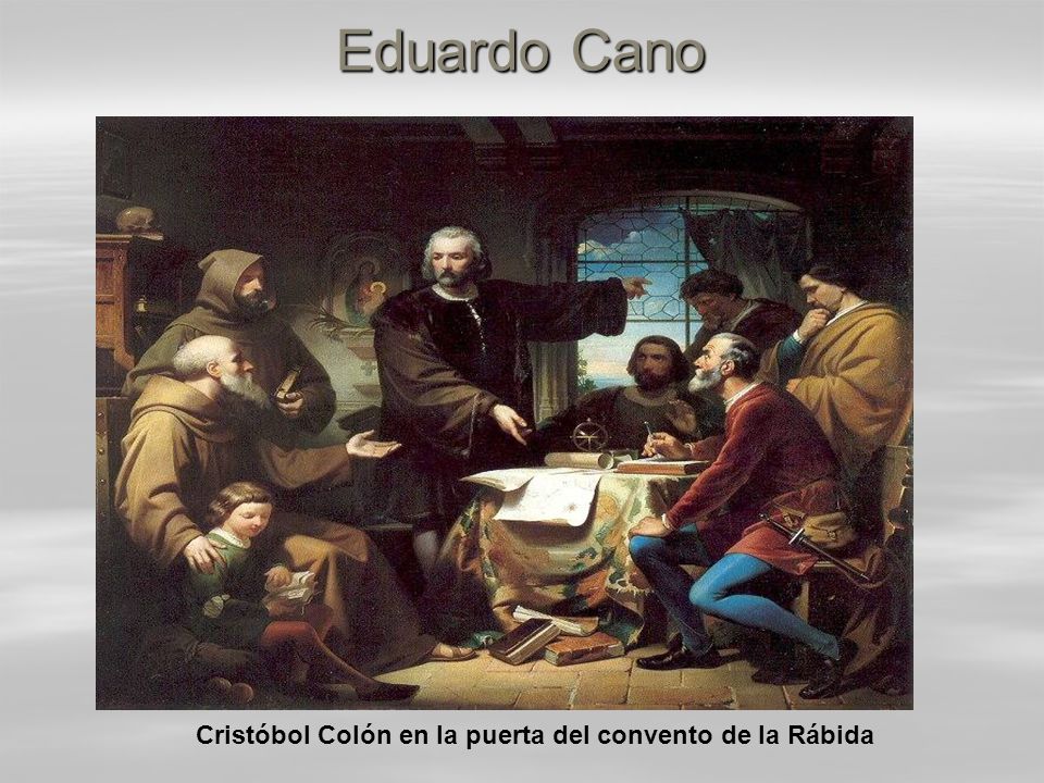 Cristóbol Colón en la puerta del convento de la Rábida