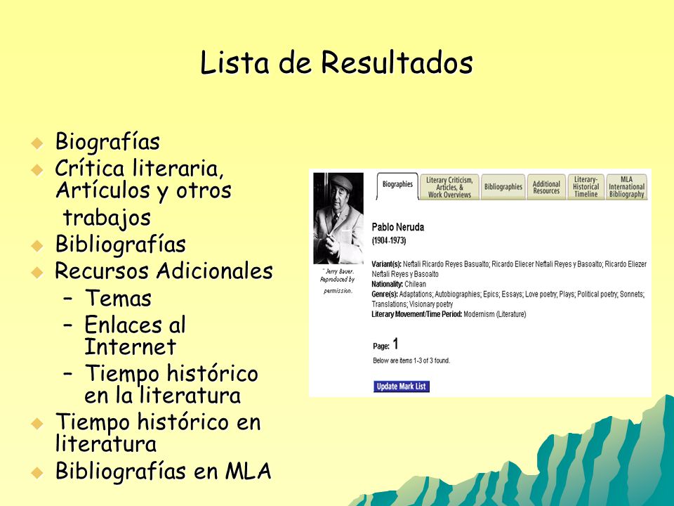 Lista de Resultados Biografías Crítica literaria, Artículos y otros