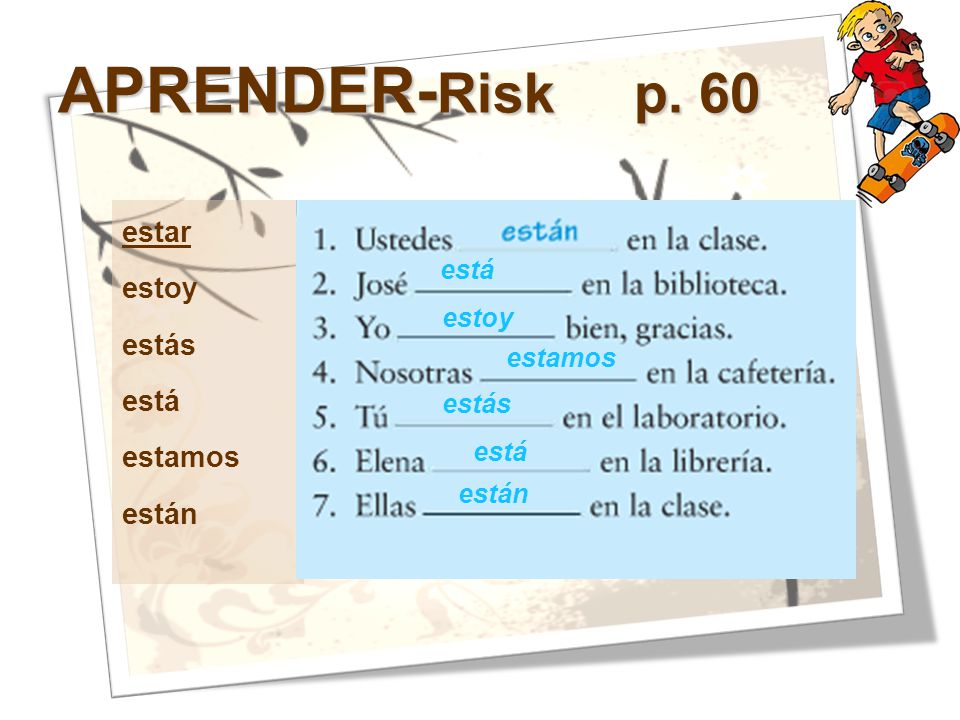 APRENDER-Risk p. 60 estar estoy estás está estamos están está estoy