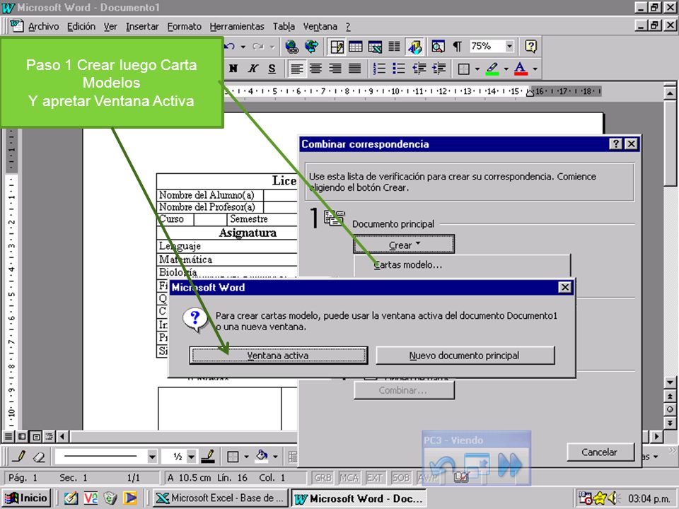Paso 1 Crear luego Carta Modelos Y apretar Ventana Activa