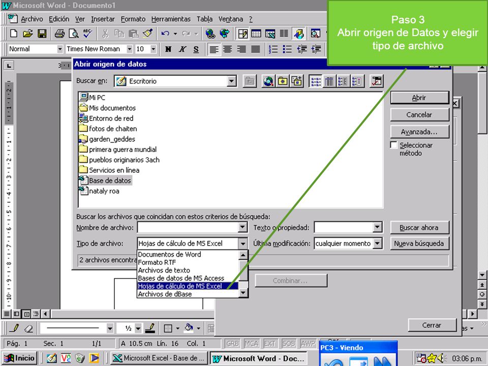 Abrir origen de Datos y elegir tipo de archivo