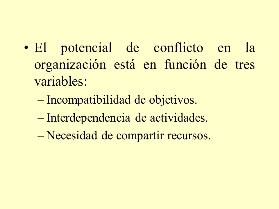 El potencial de conflicto en la organización está en función de tres variables: