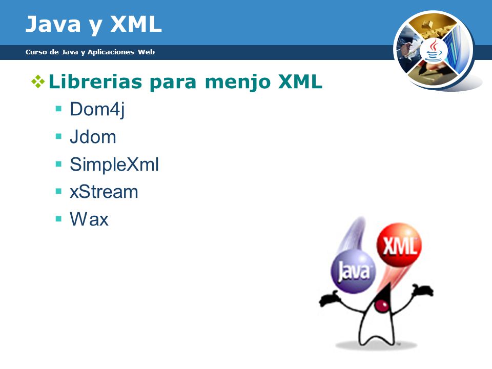 Java y XML Librerias para menjo XML Dom4j Jdom SimpleXml xStream Wax