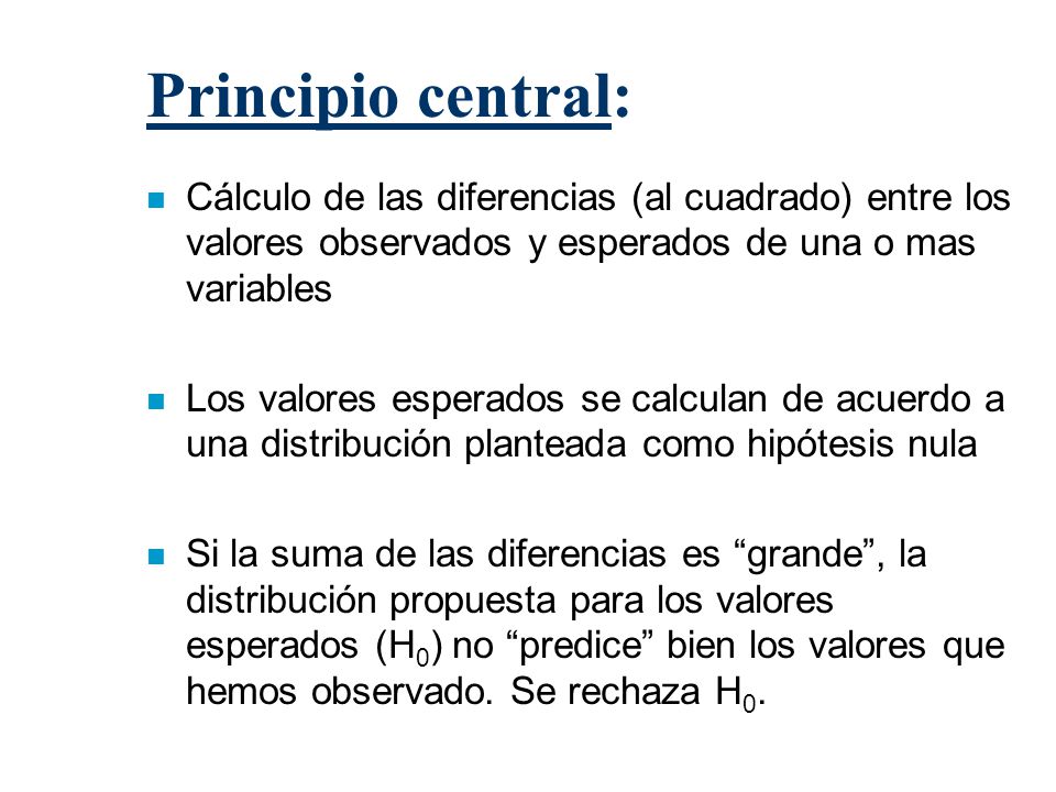 Principio central: Cálculo de las diferencias (al cuadrado) entre los valores observados y esperados de una o mas variables.