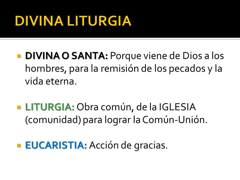 DIVINA LITURGIA DIVINA O SANTA: Porque viene de Dios a los hombres, para la remisión de los pecados y la vida eterna.