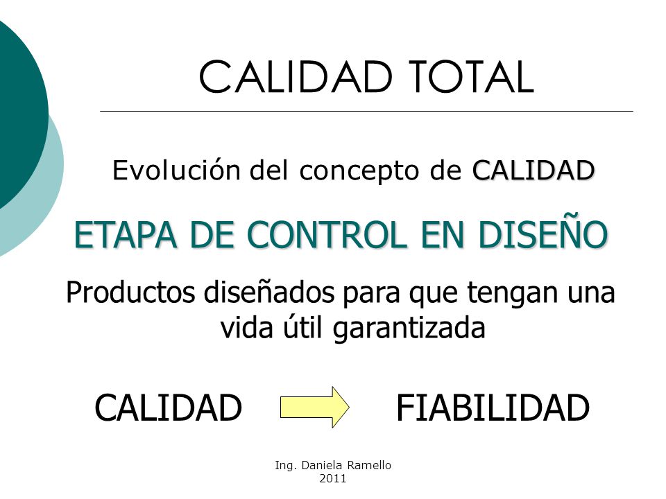 CALIDAD TOTAL ETAPA DE CONTROL EN DISEÑO CALIDAD FIABILIDAD