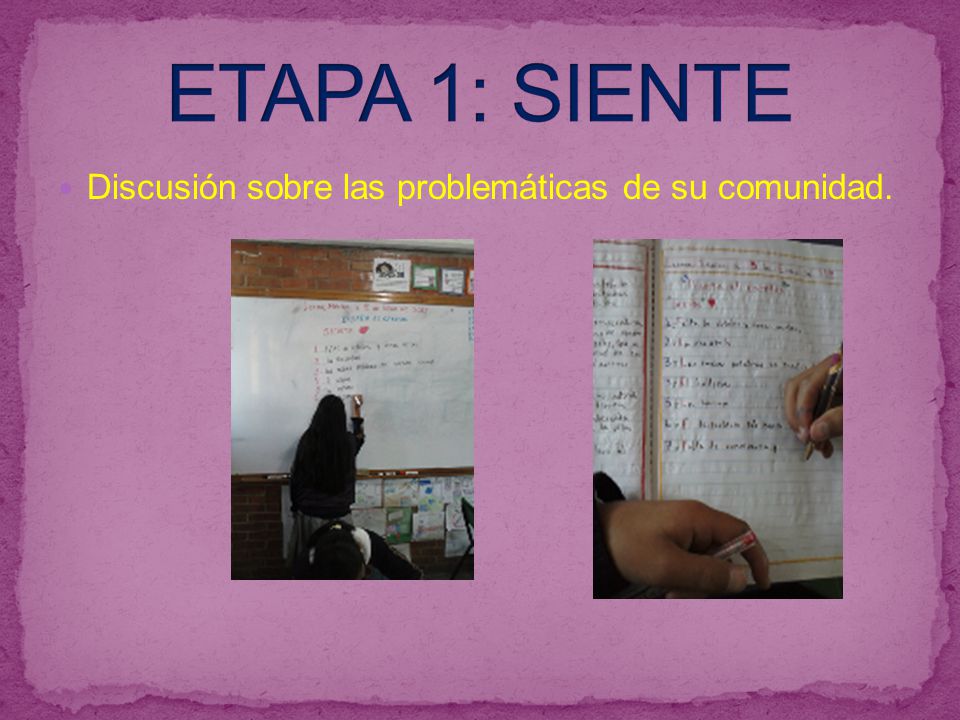 ETAPA 1: SIENTE Discusión sobre las problemáticas de su comunidad.