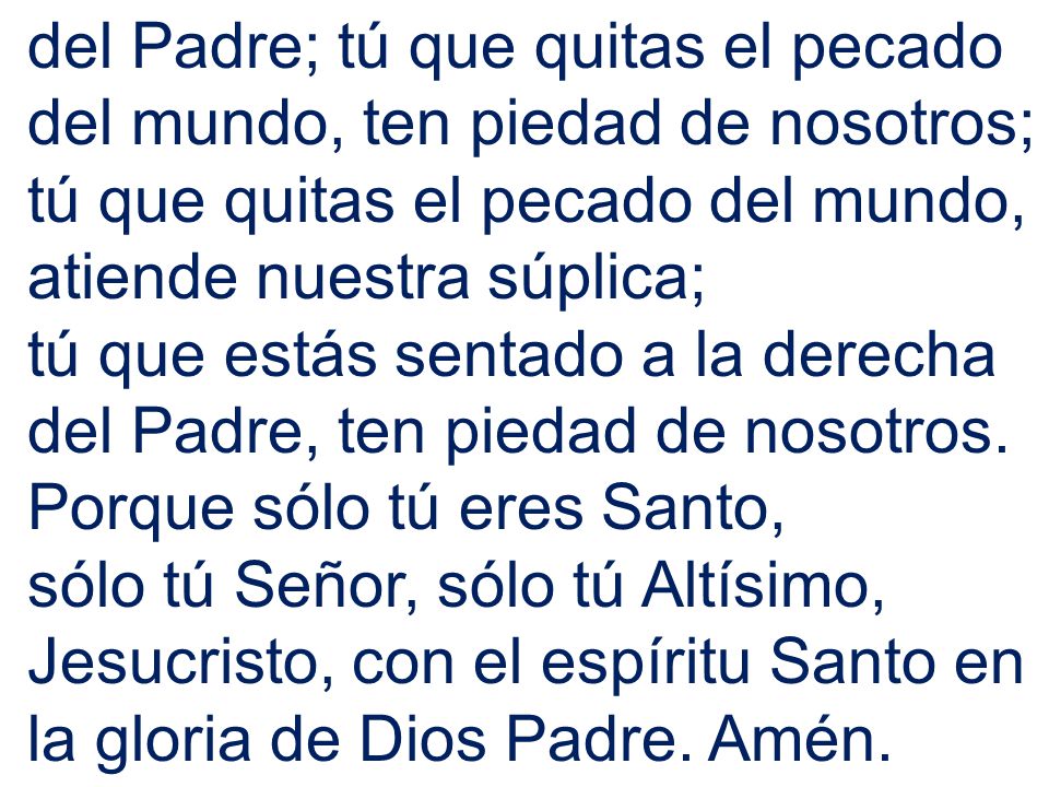 del Padre; tú que quitas el pecado del mundo, ten piedad de nosotros;