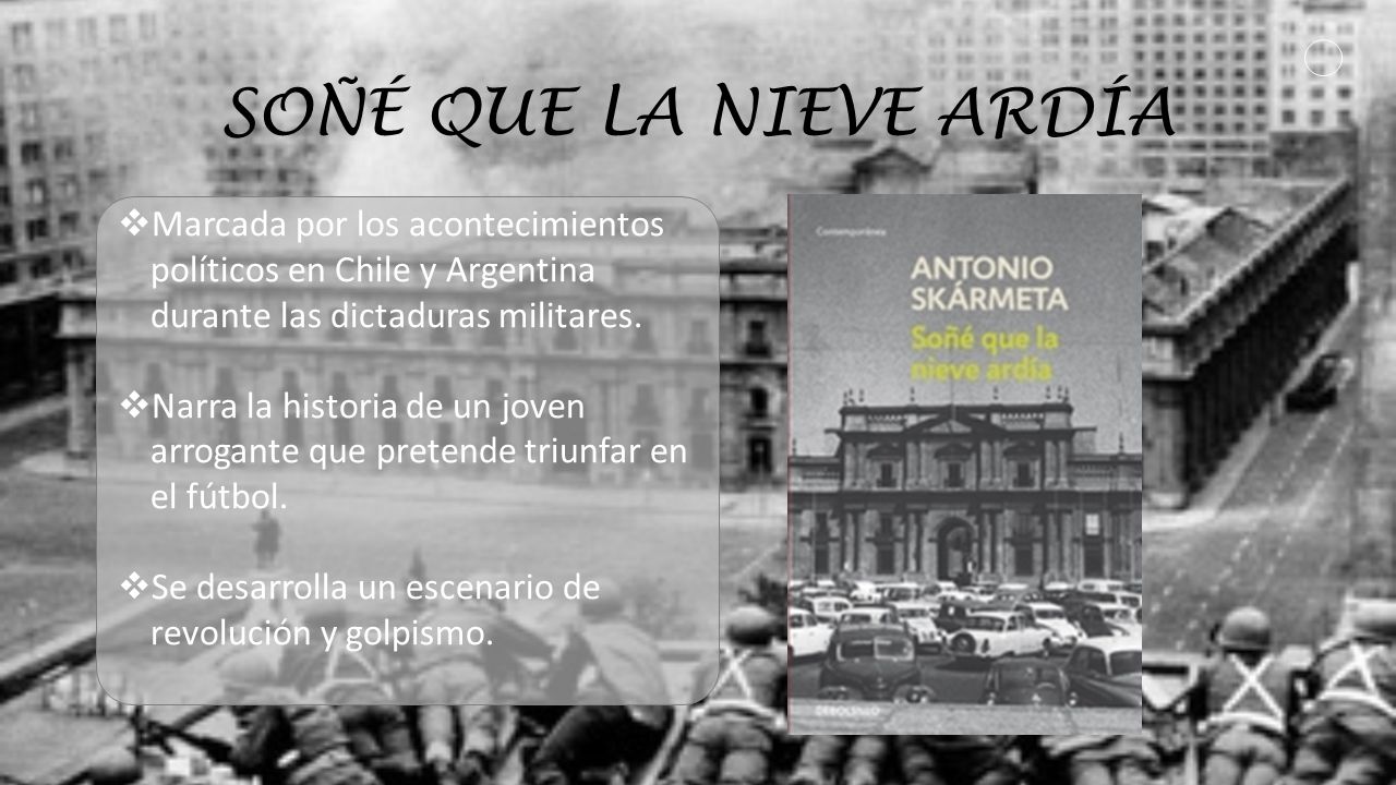 SOÑÉ QUE LA NIEVE ARDÍA Marcada por los acontecimientos políticos en Chile y Argentina durante las dictaduras militares.