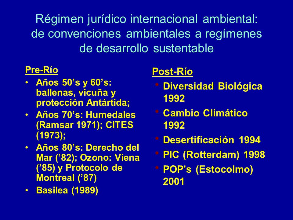 Régimen jurídico internacional ambiental: de convenciones ambientales a regímenes de desarrollo sustentable