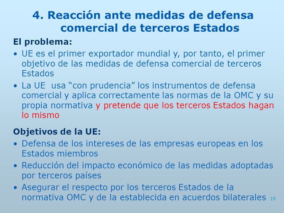 4. Reacción ante medidas de defensa comercial de terceros Estados
