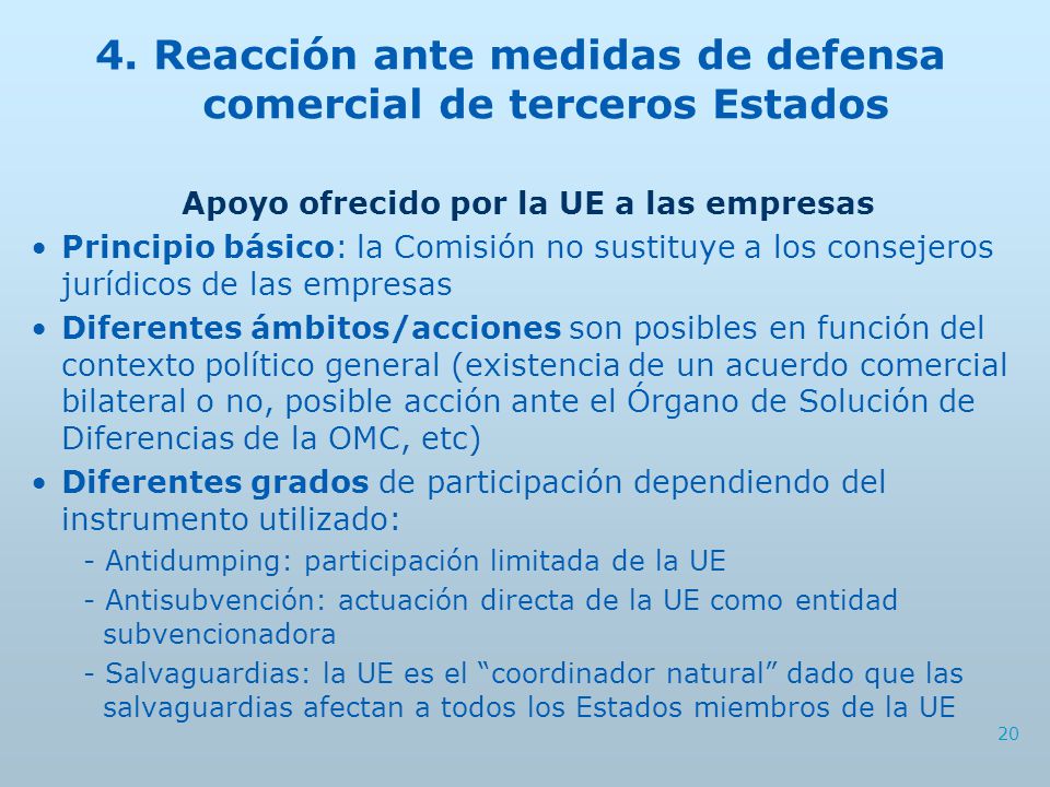4. Reacción ante medidas de defensa comercial de terceros Estados