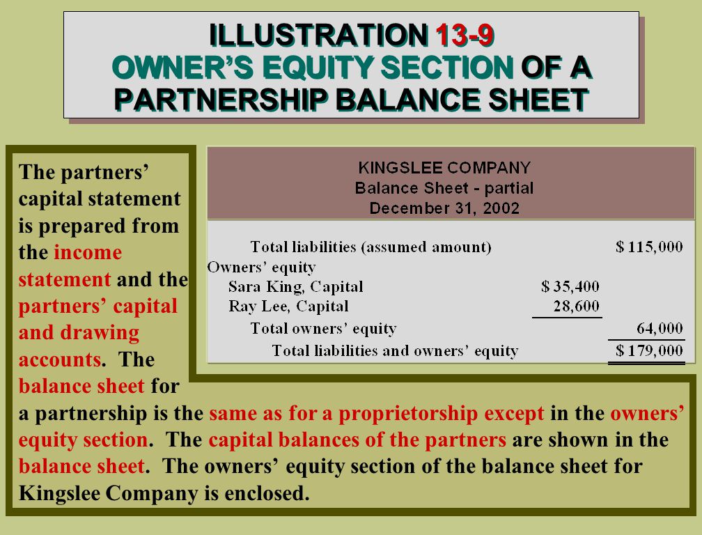 ILLUSTRATION 13-9 OWNER’S EQUITY SECTION OF A PARTNERSHIP BALANCE SHEET