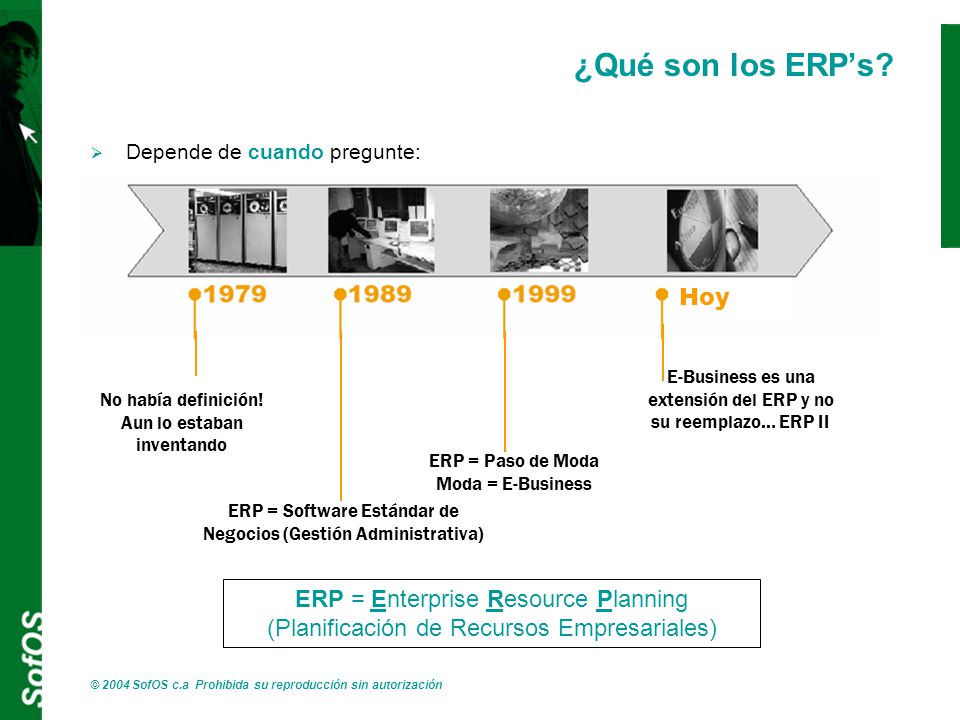¿Qué son los ERP’s Depende de cuando pregunte: Hoy. E-Business es una extensión del ERP y no su reemplazo… ERP II.