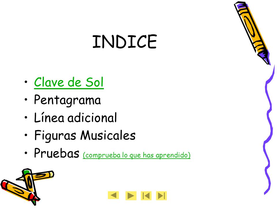 INDICE Clave de Sol Pentagrama Línea adicional Figuras Musicales