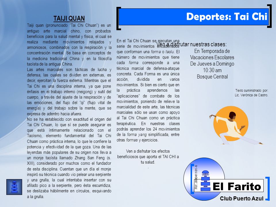 Deportes: Tai Chi TAIJI QUAN Ven a disfrutar nuestras clases: