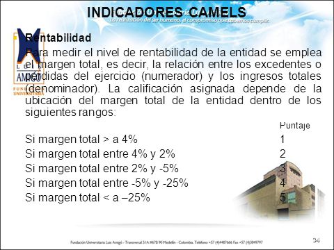 INDICADORES CAMELS Rentabilidad Si margen total > a 4% 1