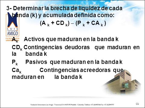 3- Determinar la brecha de liquidez de cada banda (k) y acumulada definida como: