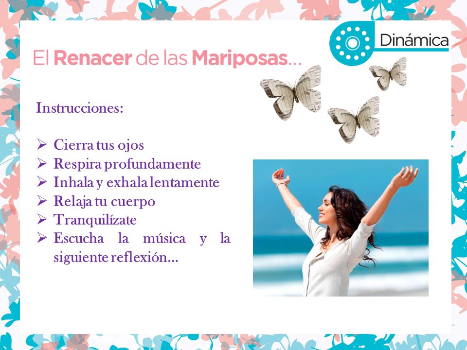 Instrucciones: Cierra tus ojos. Respira profundamente. Inhala y exhala lentamente. Relaja tu cuerpo.