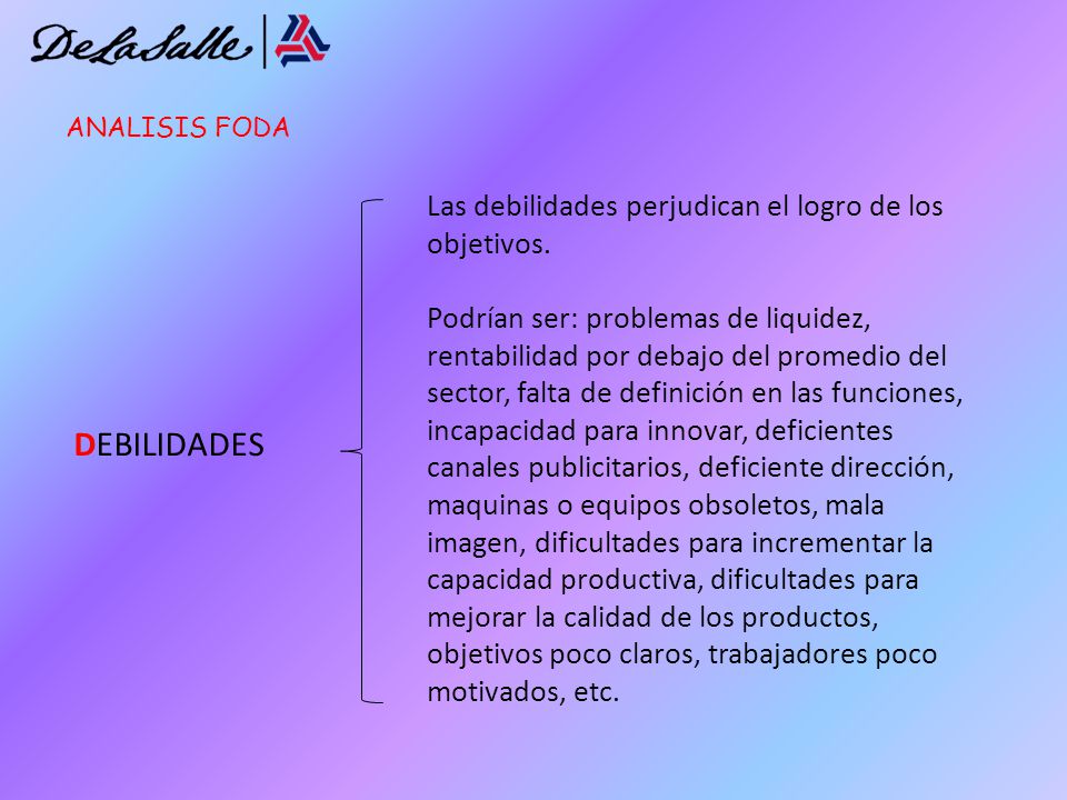 DEBILIDADES Las debilidades perjudican el logro de los objetivos.