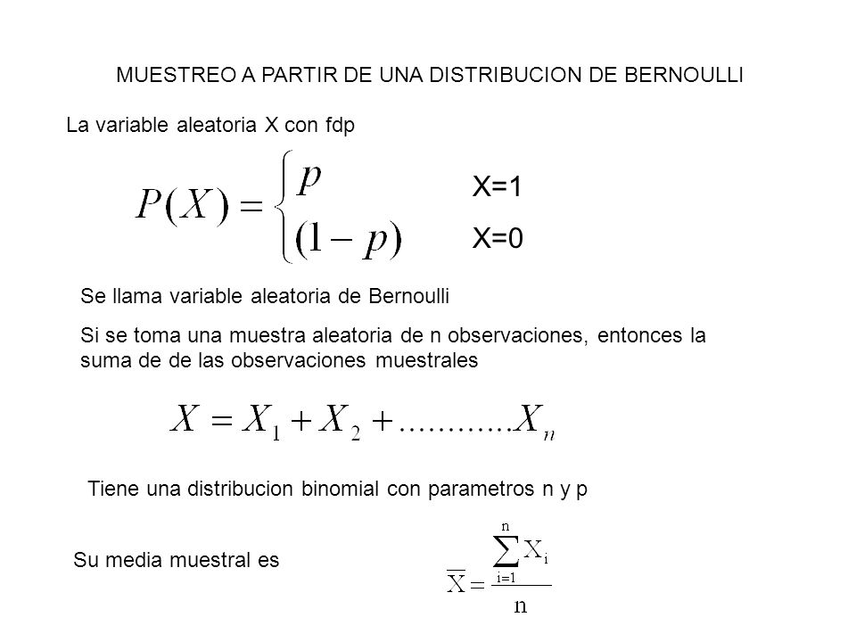 X=1 X=0 MUESTREO A PARTIR DE UNA DISTRIBUCION DE BERNOULLI