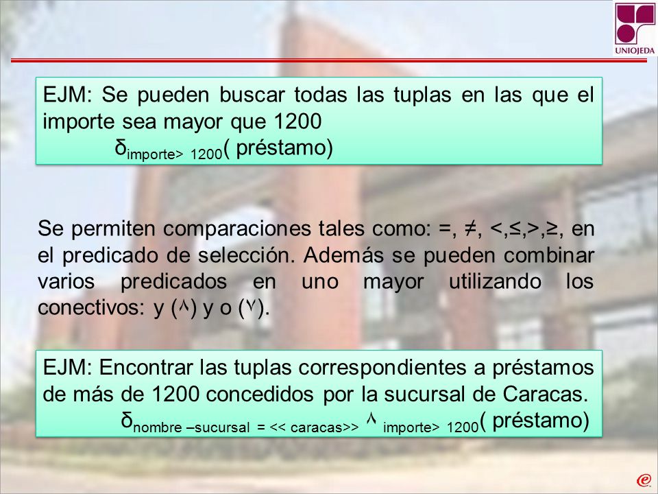 EJM: Se pueden buscar todas las tuplas en las que el importe sea mayor que 1200