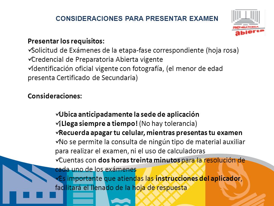CONSIDERACIONES PARA PRESENTAR EXAMEN