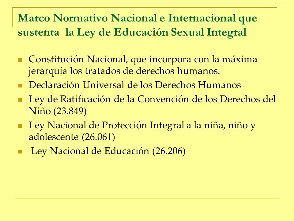 Marco Normativo Nacional e Internacional que sustenta la Ley de Educación Sexual Integral