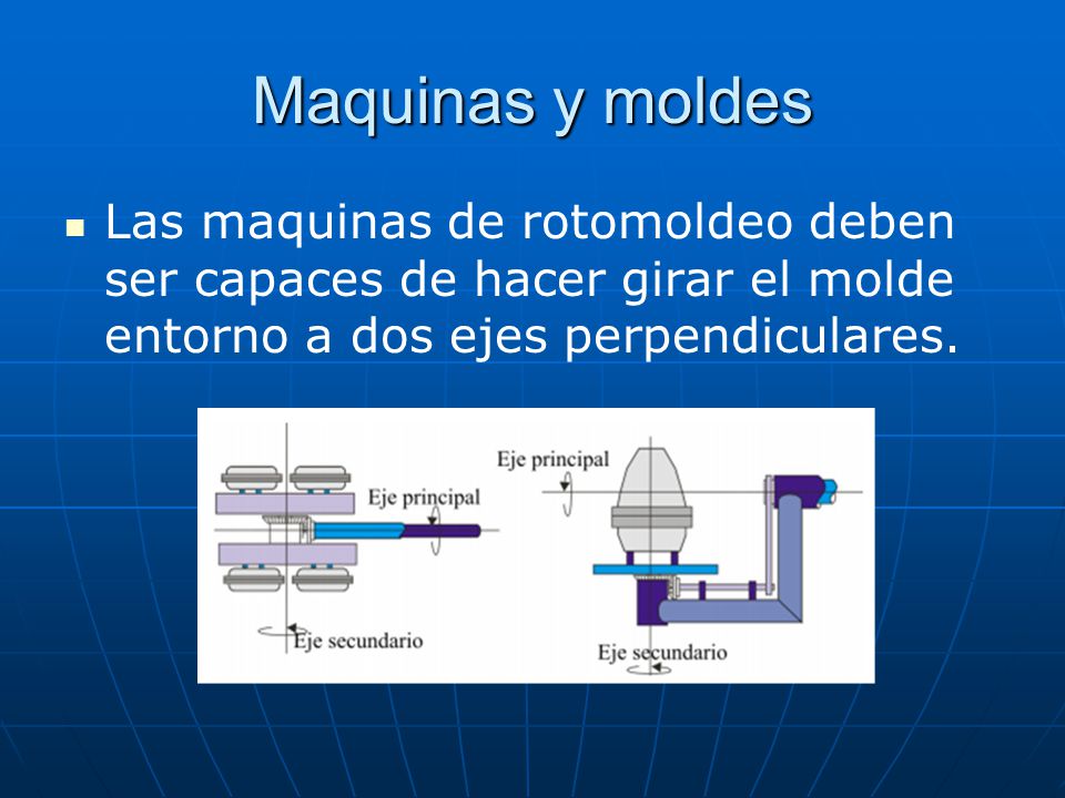 Maquinas y moldes Las maquinas de rotomoldeo deben ser capaces de hacer girar el molde entorno a dos ejes perpendiculares.
