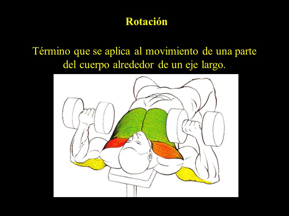 Rotación Término que se aplica al movimiento de una parte del cuerpo alrededor de un eje largo.