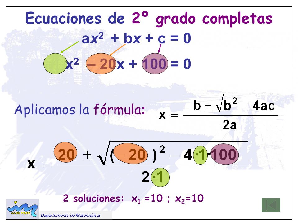 Ecuaciones de 2º grado completas ax2 + bx + c = 0