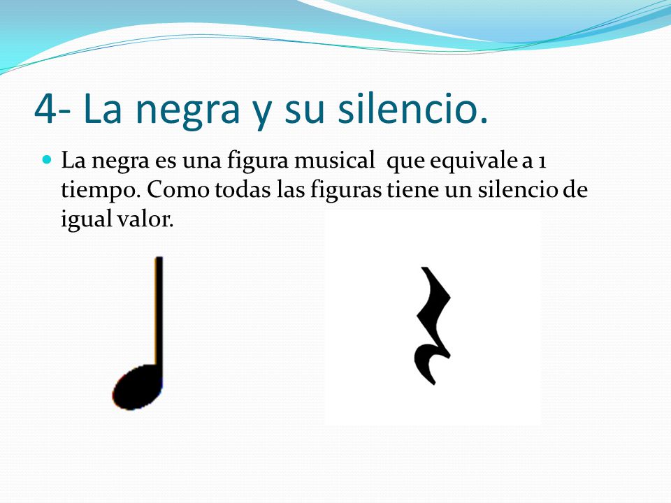 4- La negra y su silencio. La negra es una figura musical que equivale a 1 tiempo.