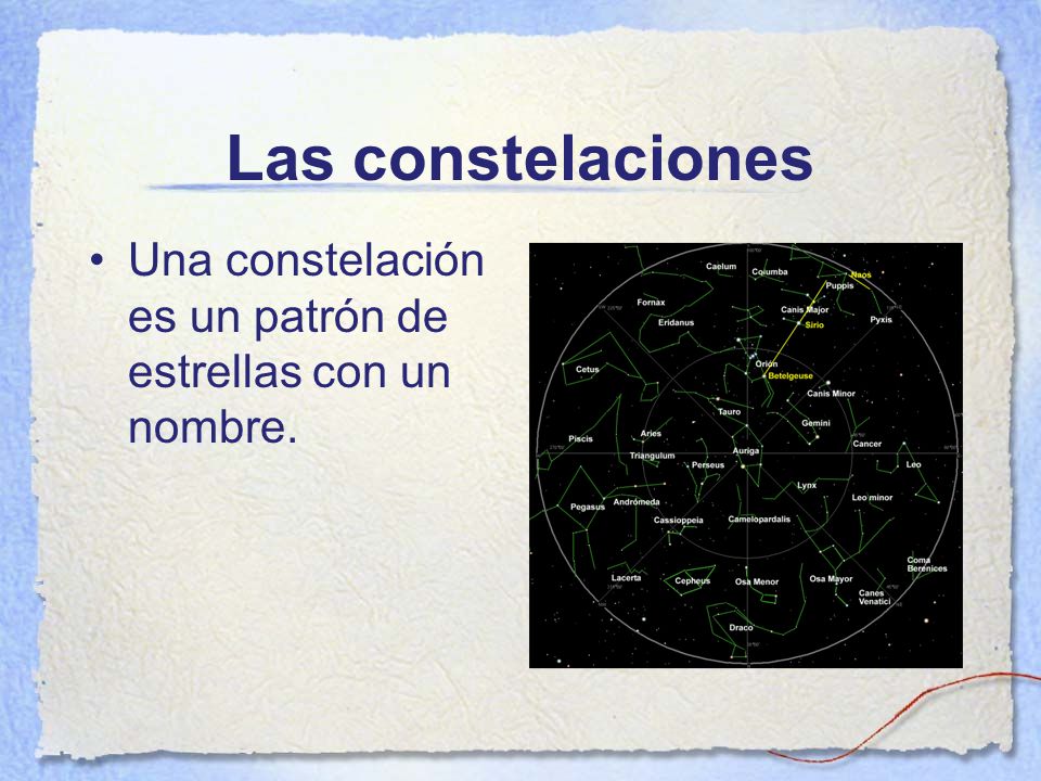 Las constelaciones Una constelación es un patrón de estrellas con un nombre.