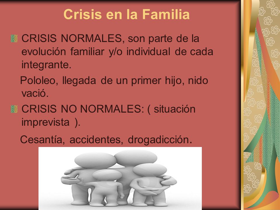 Crisis en la Familia CRISIS NORMALES, son parte de la evolución familiar y/o individual de cada integrante.